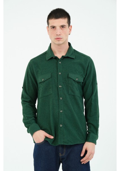 Düz Flanel Oduncu Gömlek - Regular Fit Kalın %100 Pamuklu Çift Cepli Ceket Gömlek modelleri