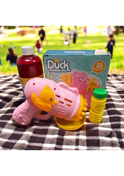 Pilli Baloncuk Köpük Tabancası Pembe Duck 500ML Solisyon Ile Birlikte