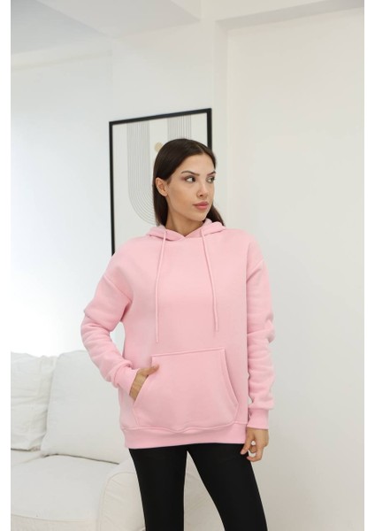 Üç Iplik Kanguru Cep Sweatshirt Pembe fiyatları