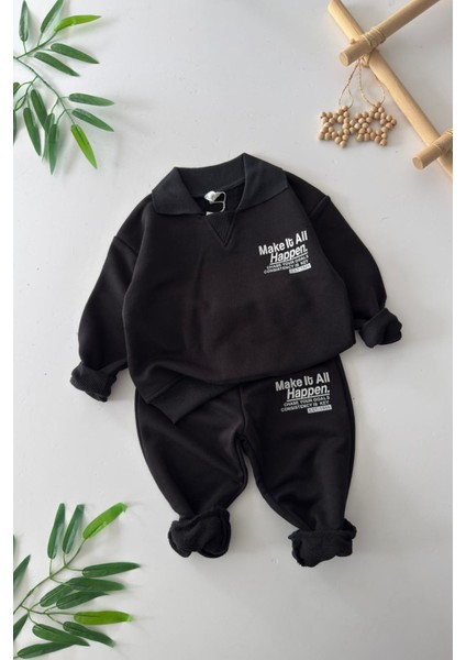 Make It All Kabartma Baskılı Erkek Çocuk 2 li takım - Siyah