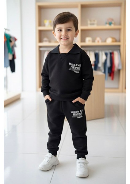 Make It All Kabartma Baskılı Erkek Çocuk 2 li takım - Siyah fiyatları