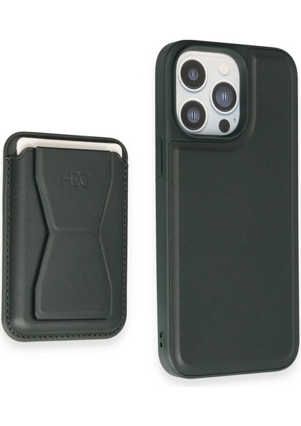 iPhone 14 Pro Kılıf Hd Deri Luxury Magnet Kartvizitli Kapak - Koyu Yeşil fiyatları