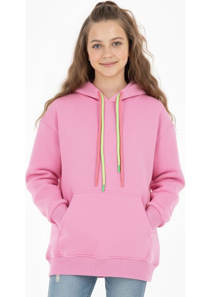 Kız Çocuk Sweatshirt Kışlık Şardonlu Cepli Kapüşonlu