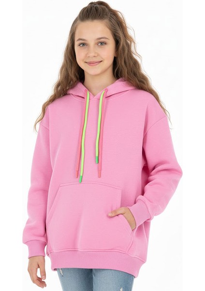 Kız Çocuk Sweatshirt Kışlık Şardonlu Cepli Kapüşonlu modelleri