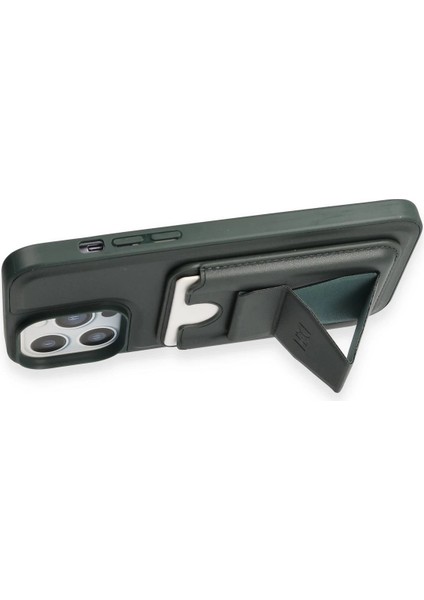 iPhone 14 Pro Kılıf Hd Deri Luxury Magnet Kartvizitli Kapak - Koyu Yeşil fırsatları