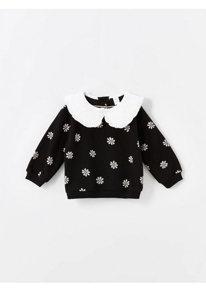 Lcw Kids Siyah Bebe Yaka Kalın Çiçekli Kız Çocuk Sweatshirt