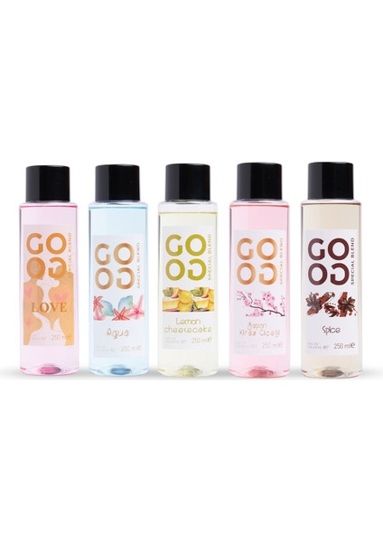 Gogo 5'li Kolonya Seti 250ML Pet Şişe (Love, Aqua, Lemon Cheesecake, , Japon Kiraz Çiçeği, Spice)