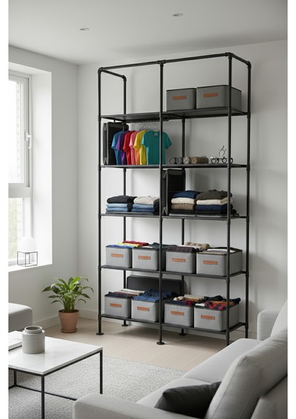 4 Adet Çelik Çerçeve Modüler Raf Düzenleyici 25 x 45 x 20 Cm³ Kırçıl fırsatları