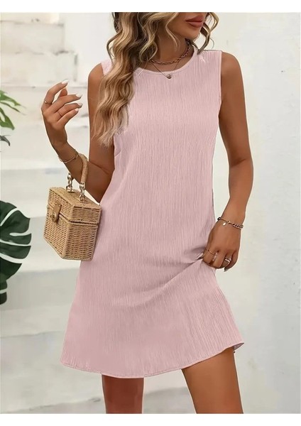 Kadın Sıfır Kollu Bisiklet Yaka Bürümcük Elbise