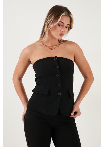 Regular Fit Straplez Yaka Düğmeli Yelek Bayan Yelek 6839611 indirimleri