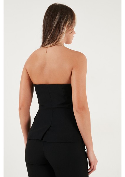 Regular Fit Straplez Yaka Düğmeli Yelek Bayan Yelek 6839611