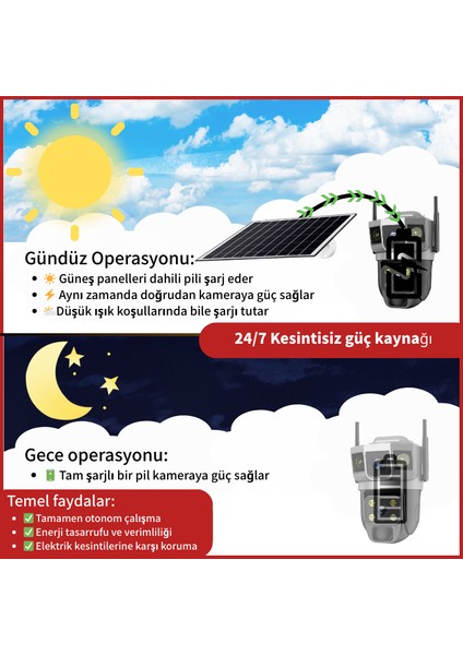 Sım Kartlı 4g • 6mp Çift Lens • Güneş Enerjili • Tam Renkli Gece Görüşü • Çift Yönlü Ses • IP66 • 2'li Kamera Seti indirimleri