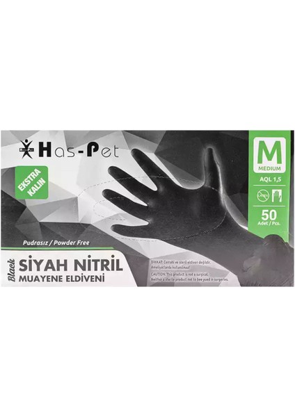 Siyah Nitril Eldiven Extra Kalın Medium 50'li