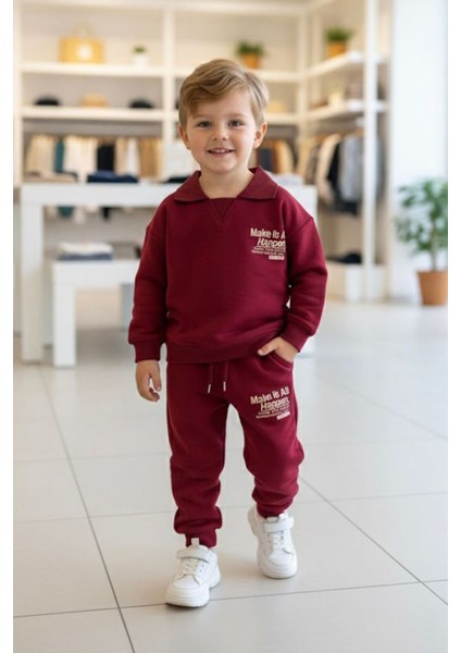 Make It All Kabartma Baskılı Erkek Çocuk 2 li takım - Bordo fiyatları