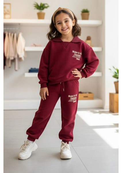Make It All Kabartma Baskılı Erkek Çocuk 2 li takım - Bordo modelleri