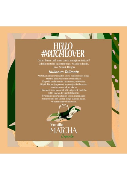 Vanilla Matcha Kapsül - Nespresso Uyumlu, Vanilya Aromalı Matcha Tozu, 10'lu Paket