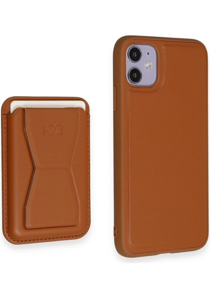 iPhone 11 Kılıf Hd Deri Luxury Magnet Kartvizitli Kapak - Kahverengi fiyatları