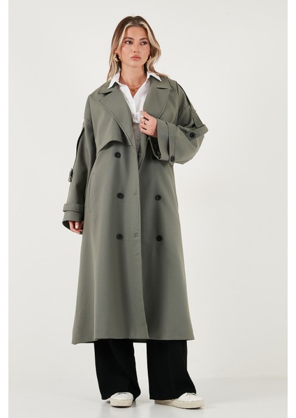 Oversize Fit Kruvaze Yaka Düğmeli Kemerli Uzun Trençkot Bayan Trençkot 6839476 fiyatları