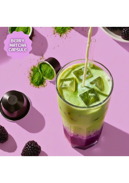 Berry Matcha Kapsül - Nespresso Uyumlu, Böğürtlen Aromalı Matcha Tozu, 10'lu Paket fırsatları
