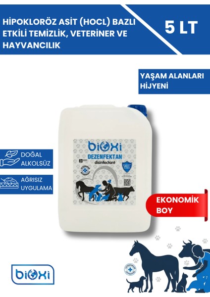 Veteriner ve Hayvan Dezenfektanı 5 LT/ Hipokloröz asit (HOCl) bazlı