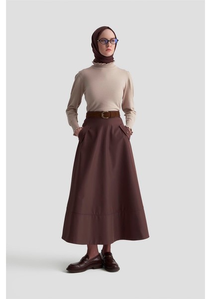 Fırfır Detaylı Kazak 25KD7007 Taş