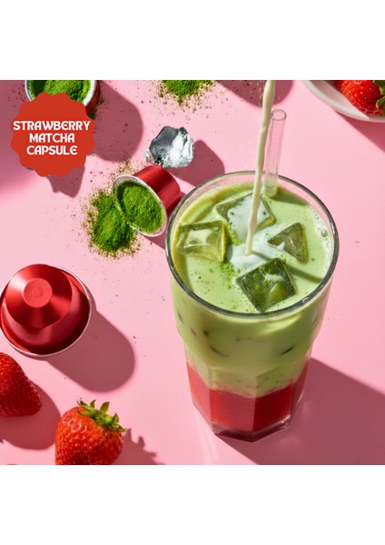Strawberry Matcha Kapsül - Nespresso Uyumlu, Çilek Aromalı Matcha Tozu, 10'lu Paket fırsatları