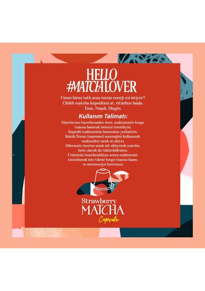 Strawberry Matcha Kapsül - Nespresso Uyumlu, Çilek Aromalı Matcha Tozu, 10'lu Paket