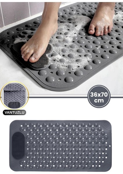 Vantuzlu Dikdörtgen Banyo Duş Kaydırmaz Paspas, Küvet Içi Banyo Zemini Ayak Masaj Halısı (70X36CM)