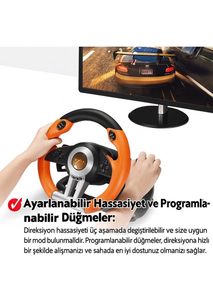 Pxn V3 Pro Yarış Direksiyonu Seti – Pedallı 180° Oyun Direksiyonu Turuncu (Pc/ps4/xbox/switch) modelleri