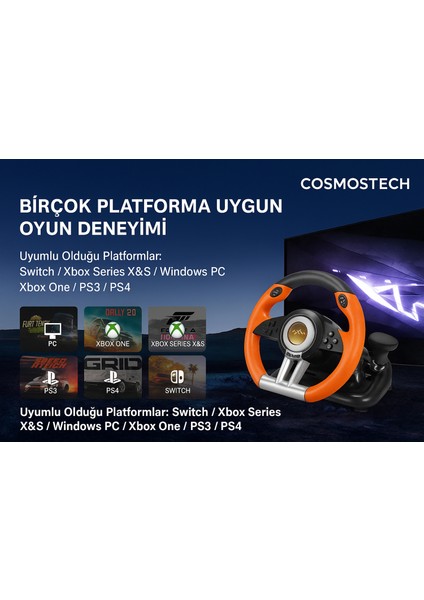 Pxn V3 Pro Yarış Direksiyonu Seti – Pedallı 180° Oyun Direksiyonu Turuncu (Pc/ps4/xbox/switch)
