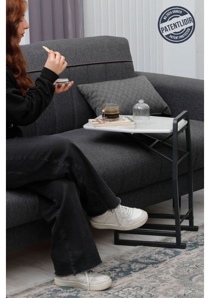 Dali Serisi 1 Adet Beyaz Mermer Desen Katlanabilir Mdf C Sehpa Yan Sehpa Gold Kaplama Metal Ayak fırsatları