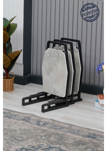 Dali Serisi 1 Adet Beyaz Mermer Desen Katlanabilir Mdf C Sehpa Yan Sehpa Gold Kaplama Metal Ayak