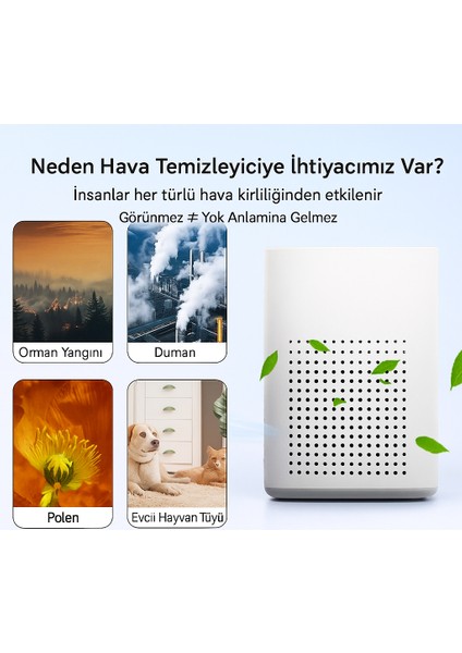 Üç Katmanlı H13 Hepa Filtreli Sessiz Kompakt Hava Temizleyici – Aktif Karbon Filtreli