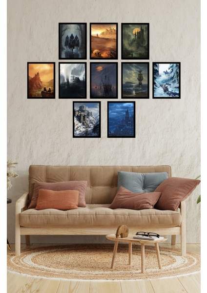 Notpa Dizilerin Efektli Sahneleri Yolculuk Dağlar ve Deniz Serisi 10'lu Dekoratif Tablo Seti 13X17 13 x 17