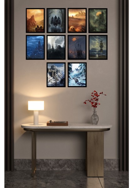 Notpa Dizilerin Efektli Sahneleri Yolculuk Dağlar ve Deniz Serisi 10'lu Dekoratif Tablo Seti 13X17 13 x 17 modelleri