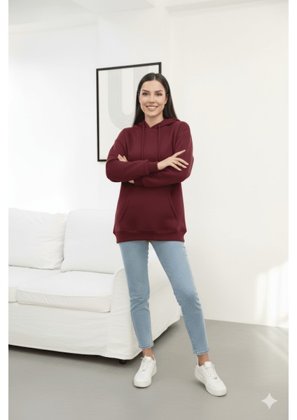 Üç Iplik Kanguru Cep Sweatshirt Pembe