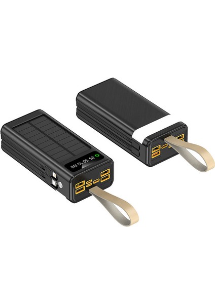 30.000 Mah Güneş Enerjili Powerbank – 22.5W Hızlı Şarj, Çoklu USB Çıkış, Dahili Kablo ve Dijital Ekranlı Taşınabilir Şarj Cihazı