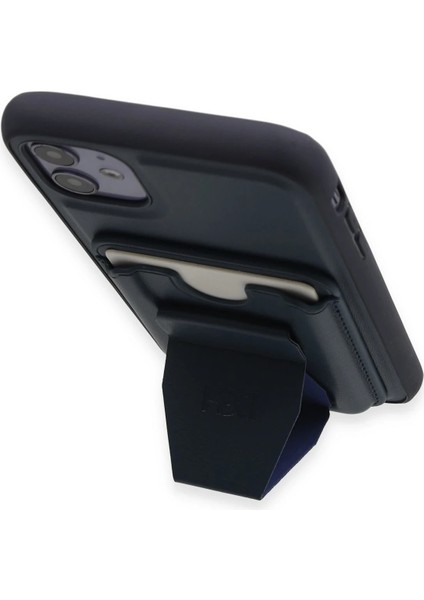 iPhone 11 Kılıf Hd Deri Luxury Magnet Kartvizitli Kapak - Lacivert modelleri