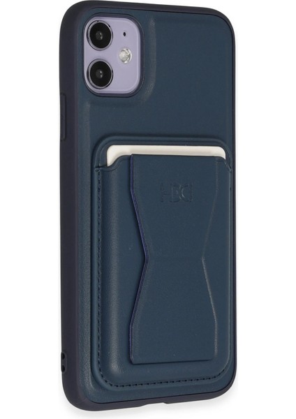 iPhone 11 Kılıf Hd Deri Luxury Magnet Kartvizitli Kapak - Lacivert indirimleri
