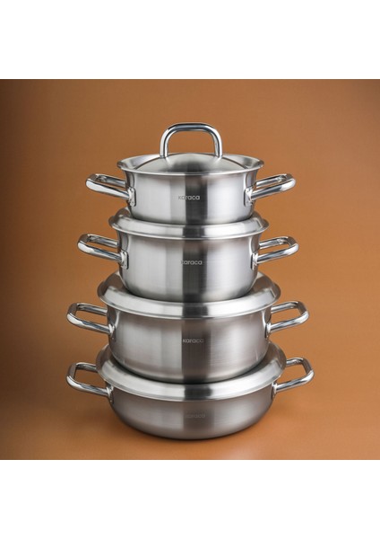 Power Steel 316+ 3ply Spirit Indüksiyon Tabanlı 8 Parça Çelik Tencere Seti