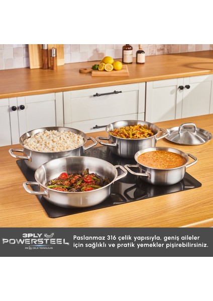 Power Steel 316+ 3ply Spirit Indüksiyon Tabanlı 8 Parça Çelik Tencere Seti fiyatları