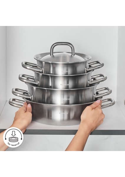 Power Steel 316+ 3ply Spirit Indüksiyon Tabanlı 8 Parça Çelik Tencere Seti