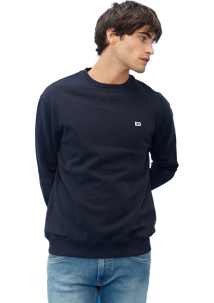 Small Logo Bisiklet Yaka Lacivert Erkek Sweatshirt