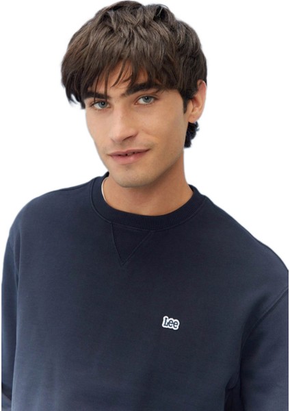 Small Logo Bisiklet Yaka Lacivert Erkek Sweatshirt