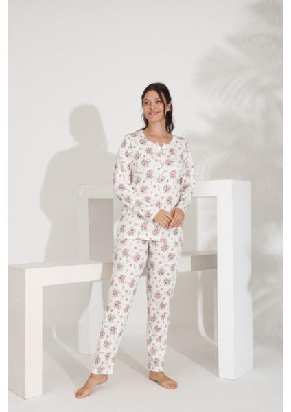 %100 Pamuk Uzun Kol Kadın Pijama Takımı 98290