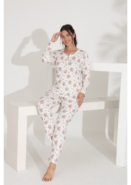 %100 Pamuk Uzun Kol Kadın Pijama Takımı 98290 modelleri