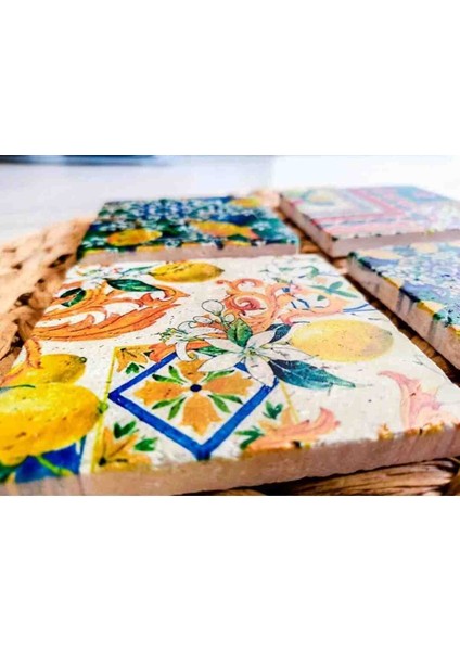 4lü Bardak Altlığı Doğal Taş Baskılı modelleri