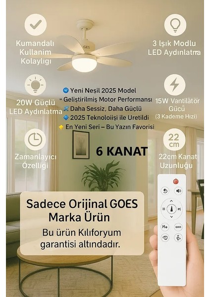 Tavan Vantilatörü Kumandalı LED Işık Fan 3 Renk Vantilator Duy' a Montaj Olur Kolay Kurulum