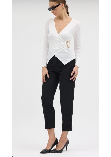 Kadın Kruvaze Uzun Kol Tokalı Bluz