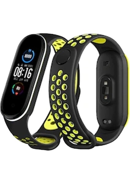 Xiaomi Mi Band 4 Spor Delikli Kordon - Siyah-Yeşil-Beyaz - A5862-2733